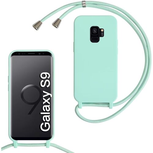 KAL-Coque Compatible Avec Samsung Galaxy S9, Collier Pour Étui Colliers De Cellulaire Mince Antichoc Réglable Lanyard Case Pu Bumper Pour Samsung Galaxy S9, Menthe Verte