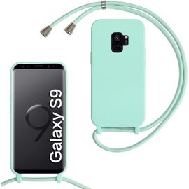 KAL-Coque Compatible Avec Samsung Galaxy S9, Collier Pour Étui Colliers De Cellulaire Mince Antichoc Réglable Lanyard Case Pu Bumper Pour Samsung Galaxy S9, Menthe Verte