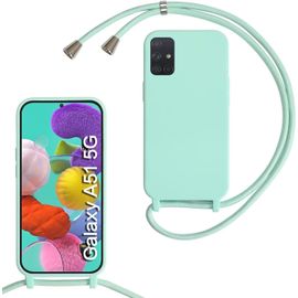 Kal-Coque Compatible Avec Samsung Galaxy A51 5g, Collier Pour Étui Colliers De Cellulaire Mince Antichoc Réglable Lanyard Case Pu Bumper Pour Samsung Galaxy A51 5g, Menthe Verte