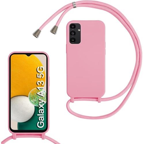 KAL-Coque Compatible Avec Samsung Galaxy A13 5G/A04S, Collier Pour Étui Colliers De Cellulaire Mince Antichoc Réglable Lanyard Case Pu Bumper Pour Samsung Galaxy A13 5G/A04S, Rose