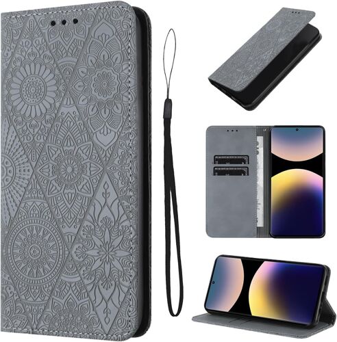 KAL-Coque Pour Xiaomi Redmi Note 14 Pro 4G¿6.67 Pouces¿ Housse Cuir Pu Premium Porte Cartes Etui Pochette De Portefeuille Avec Fonction Support Flip Coque Redmi Note 14 Pro 4G -Gris