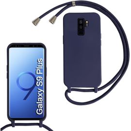 Kal-Coque Compatible Avec Samsung Galaxy S9 Plus, Collier Pour Étui Colliers De Cellulaire Mince Antichoc Réglable Lanyard Case Pu Bumper Pour Samsung Galaxy S9 Plus, Bleu Marine