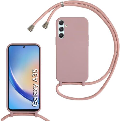 KAL-Coque Compatible Avec Samsung Galaxy A35, Collier Pour Étui Colliers De Cellulaire Mince Antichoc Réglable Lanyard Case Pu Bumper Pour Samsung Galaxy A35, Sable Rose