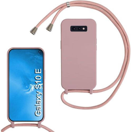 KAL-Coque Compatible Avec Samsung Galaxy S10E, Collier Pour Étui Colliers De Cellulaire Mince Antichoc Réglable Lanyard Case Pu Bumper Pour Samsung Galaxy S10E, Sable Rose