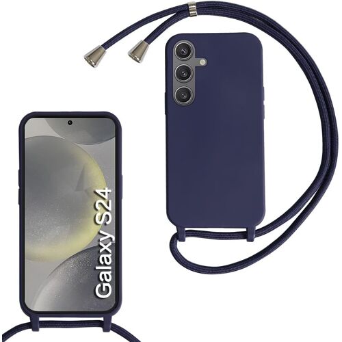KAL-Coque Compatible Avec Samsung Galaxy S24, Collier Pour Étui Colliers De Cellulaire Mince Antichoc Réglable Lanyard Case Pu Bumper Pour Samsung Galaxy S24, Bleu Marine