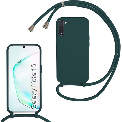KAL-Coque Compatible Avec Samsung Galaxy Note10/Note10 5G, Collier Pour Étui Colliers De Cellulaire Mince Antichoc Réglable Lanyard Case Pu Bumper Pour Samsung Galaxy Note10/Note10 5G, Vert Foncé
