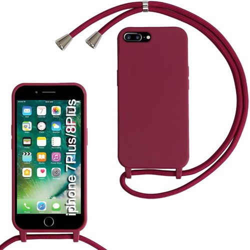 KAL-Coque Compatible Avec Iphone 6 Plus/Iphone 7/8 Plus, Collier Pour Étui Colliers De Cellulaire Mince Antichoc Réglable Lanyard Case Pu Bumper Pour Iphone 6 Plus/Iphone 7/8 Plus, Rouge