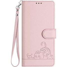 TRAHOO-Coque pour Samsung Galaxy S25 5G Étui Portefeuille, Mignon Chat Embossée Premium PU Cuir Flip Antichoc Housse avec Support/RFID Blocage/Fentes pour Cartes, Or Rose