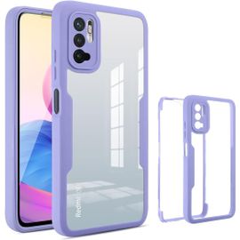 KAL-Transparent Coque Pour Xiaomi Redmi Note 10 5G/Poco M3 Pro 5G, 360 Degrés Full Body Antichoc Qualité Militaire Housse Avec Protège Écran, Très Mince Pc + Tpu Bumper Étui. Violet