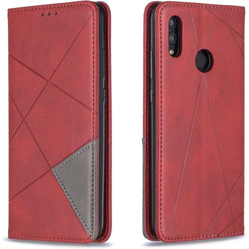 Coque Pour Huawei P Smart 2019 / Honor 10 Lite, Housse Portefeuille En Cuir Etui Avec Slim Tpu Silicone Bumper Antichoc Magnetique Flip Case, Porte Cartes Avec Fonction Support Cover (Rouge)