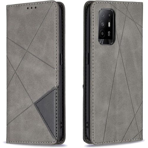 Kal-Coque Pour Oppo A94 5g / Oppo Reno5 Z 5g, Housse Portefeuille En Cuir Etui Avec Tpu Silicone Bumper Antichoc Magnétique Flip Case, Porte Cartes Avec Fonction Support Cover Pu Pochette (Gris)