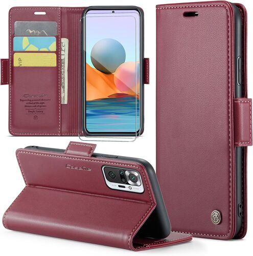 KAL-Coque Pour Xiaomi Redmi 12 4G+ 2 Pièces Verre Trempé,Antivol,Prend En Charge Le Chargement Sans Fil, Pochette Fermeture Magnétique Flip Case-Bourgogne