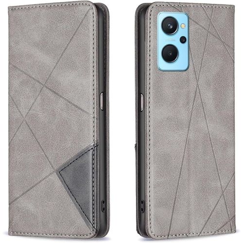 Coque Pour Oppo A96/Realme 9i/A36/A76, Housse Portefeuille En Cuir Etui De Protection Avec Slim Tpu Silicone Bumper Antichoc Magnetique Flip Case, Porte Cartes (Gris)