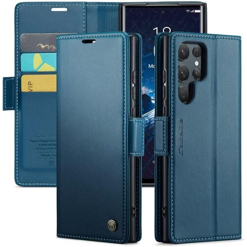 KAL-Coque Pour Samsung Galaxy S25 Ultra+ 2 Pièces Verre Trempé,Antivol,Prend En Charge Le Chargement Sans Fil, Pochette Fermeture Magnétique Flip Case- Bleu
