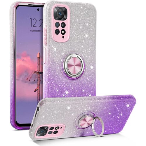KAL-Coque Pour Xiaomi Redmi Note 11/Note 11S 4G Etui Dégradé Paillettes Antichoc Xiaomi Redmi Note 11 Avec 360° Ring Stand Trois Un Support De Magnétique Housse Xiaomi Redmi Note 11S,Violet Dégradé