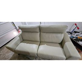 Canapé 3 Places En Cuir(Beige) Double Relax Électrique