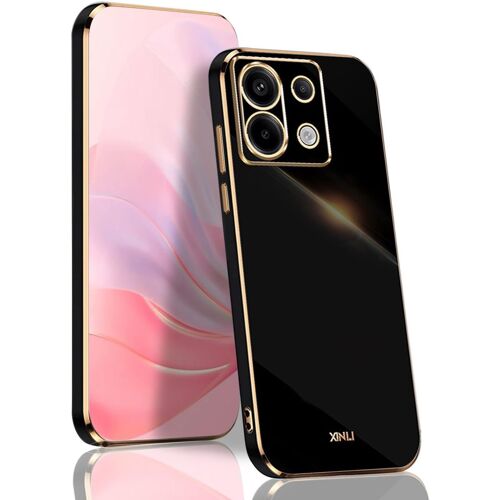 KAL-Coque Pour Xiaomi Redmi Note 13 4G, Antichoc Très Mince Premium Souple Silicone Tpu Bumper Housse, Élégant Bord Or Électrolytique Luxe Léger Anti-Chute Étui, Noir