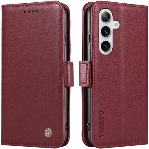 KAL-Coque Pour Samsung Galaxy S25+/ Plus Etui, Simple Retourner Cuir Magnétique Anti Chute Portefeuille Protection Housse, Winered