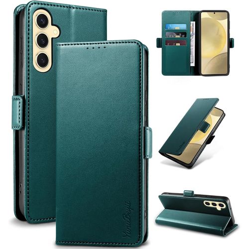 Kal-Coque Pour Samsung Galaxy S25/S24 - [Blocage Rfid] Housse Étuis De Protection Pu Luxe [Magnétique] [Fente Carte] [Stand] Portefeuille Flip Case,[Vert]