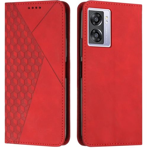 Kalanka-Coque Pour Oppo A57, Premium Flip Housse Étui Protection Rabat Clapet Portefeuille Phone Cover Magnétique [Porte Cartes] Antichoc Béquille Cover (Rouge)