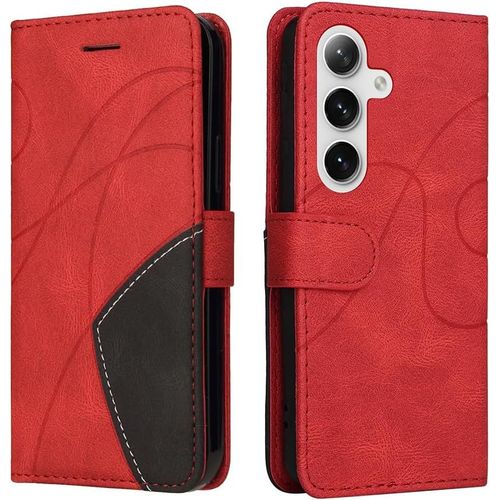 Kal-Housse Pour Telephone Samsung Galaxy A56 Etui, Pu/Tpu Rétro Retourner Cuir Coque Magnétique Anti Chute Portefeuille Protection Case Cover, Rouge