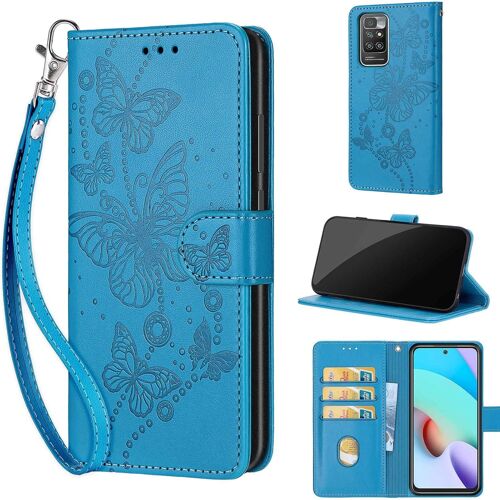 KAL-Coque Pour Xiaomi Redmi 10 / Redmi 10 2022 Étui, Premium Cuir Flip Folio Housse Portefeuille Étui Compatible Redmi 10 Prime/Redmi 10 Prime 2022 Bleu