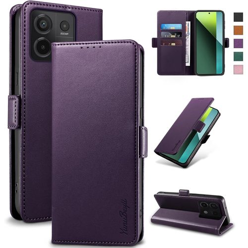 Kal-Coque Pour Xiaomi Redmi Note 13 Pro 5g - [Blocage Rfid] Housse Étuis De Protection Pu Luxe [Magnétique] [Fente Carte] [Stand] Portefeuille Flip Case,[Violet]