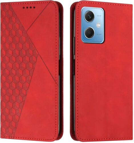 KAL-Compatible Avec Xiaomi Redmi Note 12 5G Étui Portefeuille, Fentes Pour Cartes À Rabat En Cuir Synthétique Pu, Béquille À Fermeture Magnétique, Étuis Antichocs (Rouge)