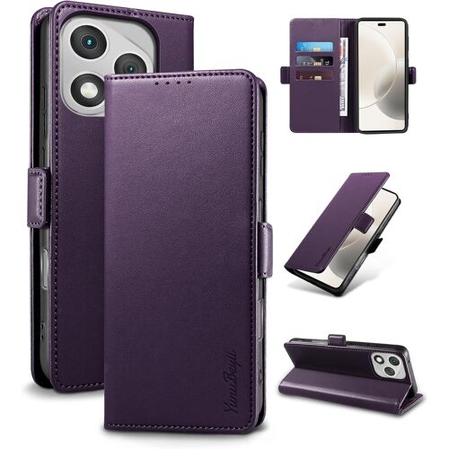 JGD-Coque pour Honor 400 Lite - [Blocage RFID] Housse Étuis de Protection PU Luxe [Magnétique] [Fente Carte] [Stand] Portefeuille Flip Case,[Violet]