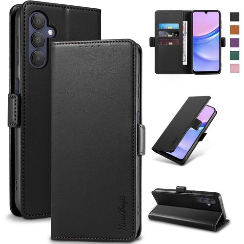Kal-Coque Pour Samsung Galaxy A15 - [Blocage Rfid] Housse Étuis De Protection Pu Luxe [Magnétique] [Fente Carte] [Stand] Portefeuille Flip Case,[Noir]