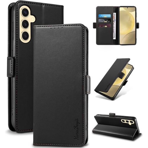 Kal-Coque Pour Samsung Galaxy S25/S24 - [Blocage Rfid] Housse Étuis De Protection Pu Luxe [Magnétique] [Fente Carte] [Stand] Portefeuille Flip Case,[Noir]