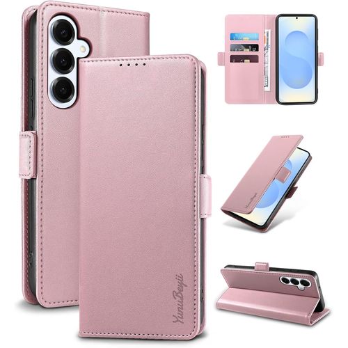 TRAHOO-Coque pour Samsung Galaxy S25 Plus/S24+ - [Blocage RFID] Housse Étuis de Protection PU Luxe [Magnétique] [Fente Carte] [Stand] Portefeuille Flip Case,[Poudre]