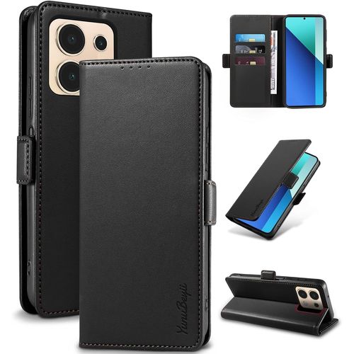 Kal-Coque Pour Xiaomi Redmi Note 13 4g - [Blocage Rfid] Housse Étuis De Protection Pu Luxe [Magnétique] [Fente Carte] [Stand] Portefeuille Flip Case,[Noir]