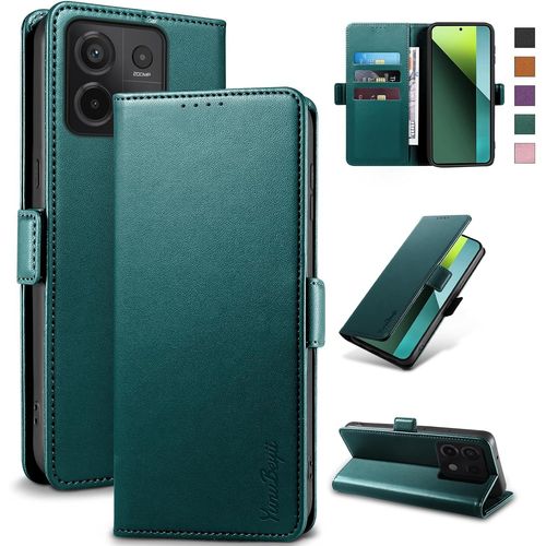 Kal-Coque Pour Xiaomi Redmi Note 13 Pro 5g - [Blocage Rfid] Housse Étuis De Protection Pu Luxe [Magnétique] [Fente Carte] [Stand] Portefeuille Flip Case,[Vert]
