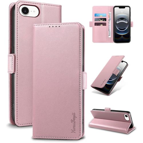 Kal-Coque Pour Iphone 16e - [Blocage Rfid] Housse Étuis De Protection Pu Luxe [Magnétique] [Fente Carte] [Stand] Portefeuille Flip Case,[Poudre]
