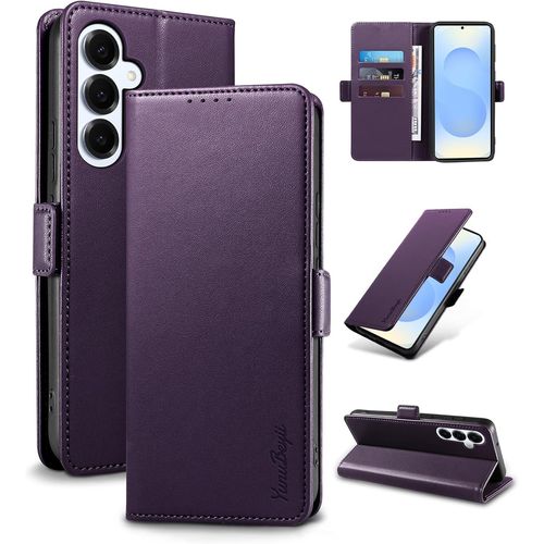KALANKA-Coque pour Samsung Galaxy S25 Plus/S24+ - [Blocage RFID] Housse Étuis de Protection PU Luxe [Magnétique] [Fente Carte] [Stand] Portefeuille Flip Case,[Violet]