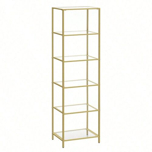 Étagère en verre 6 Niveaux, Bibliothèque, Présentoir, Verre Trempé, Montage Facile, pour salle de bain, Salon, Chambre, Bureau, Doré