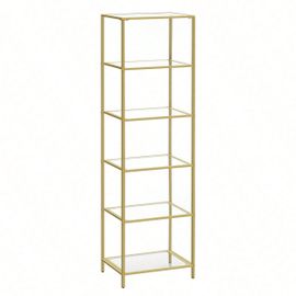 Étagère En Verre 6 Niveaux, Bibliothèque, Présentoir, Verre Trempé, Montage Facile, Pour Salle De Bain, Salon, Chambre, Bureau, Doré