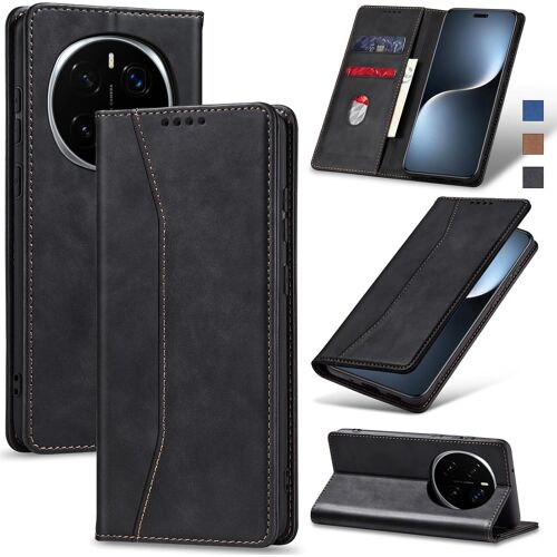 JGD-Coque pour Honor Magic 7 Pro 5G,Housse Etui en Cuir PU Portefeuille [Antichoc] [Magnétique] [Porte Cartes] [Stand Fonction] Flip Coque (Noir)