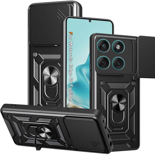KAL-Coque Pour Motorola Edge 60 Fusion, Coque Pour Motorola Edge 60 Fusion Protection De La Caméra Et Support À Bague Étui Antichoc Coque -Noir