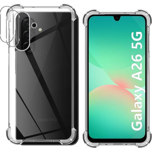 Liquid Crysta Coque Pour Samsung Galaxy A26 5g, Protection Antichoc Et 2 Pièces Caméra Arrière Protecteur Pour Samsung A 26 5g, Anti-Jaunissement Étui, Housse Anti-Rayures, Transparent