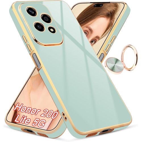 KAL-Coque Pour Honor 200 Lite 5G, Avec Anneau Rotatif À 360°, Support Magnétique, Finition Brillante Luxueuse Et Coque De Protection Antichoc Par Galvanoplastie,Vert/Or
