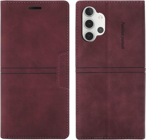 KAL-Coque Samsung Galaxy A32 4G, Etui Portefeuille Samsung A32 4G [Magnétique] Tpu Antichoc Housse Cuir Pour Samsung A32 4G [Fentes Pour Cartes] [Etui À Rabat] Flip Case Pour Samsung A32 4G (Rouge)