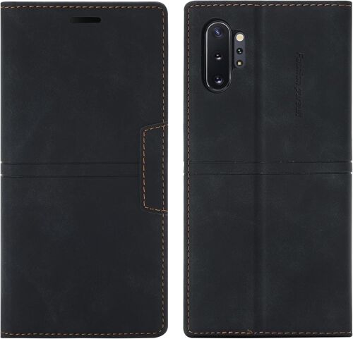 KAL-Coque Samsung Galaxy Note 10 Plus, Etui Samsung Note 10 Plus [Magnétique] Antichoc Housse Cuir Pour Samsung Note 10 Plus [Fentes Pour Cartes] [Etui À Rabat] Pour Samsung Note 10 Plus (Noir)