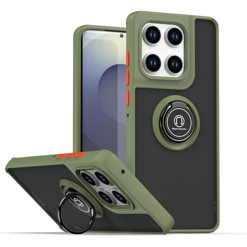 Kal-Coque Pour Motorola Edge 60 Fusion, Etui Téléphone Antichoc Avec Anneau De Support, Hard Pc Et Tpu Bumper Mat Translucide Case Cover - Armée Verte