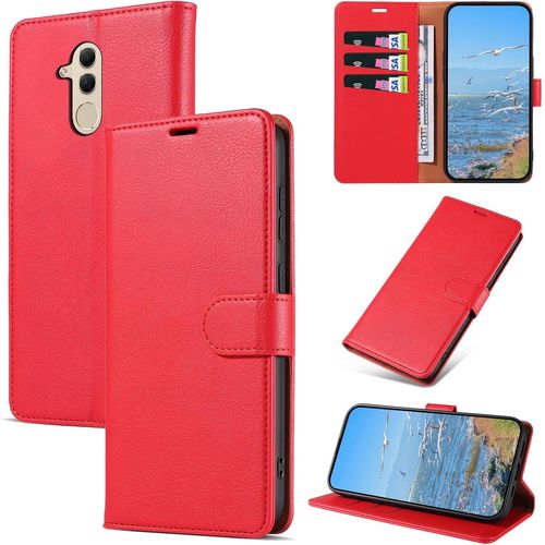 Kal-Coque Pour Huawei Mate 20 Lite, Antichoc Magnetique Étui À Rabat Avec Porte Cartes, Portefeuille Housse En Cuir Pu Coque Pour Huawei Mate 20 Lite, Rouge