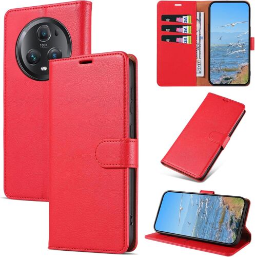 KAL-Coque Pour Honor Magic5 Pro, Antichoc Magnetique Étui À Rabat Avec Porte Cartes, Portefeuille Housse En Cuir Pu Coque Pour Honor Magic5 Pro, Rouge
