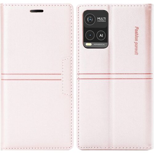 KAL-Coque Vivo Y21/ Vivo Y21S/Vivo Y33S, Protection Etui [Magnétique] Tpu Antichoc Housse Cuir Premium En Cuir Pu [Fentes Pour Cartes] [Etui À Rabat] [Pochette De Portefeuille] Flip Case (Rose)
