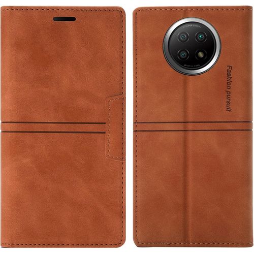 Kalanka-Coque Xiaomi Redmi Note 9 5g/ Note 9t, Etui Redmi Note 9 5g/ Note 9t [Magnétique] Tpu Antichoc Housse Cuir En Cuir Pu [Fentes Pour Cartes] [Etui À Rabat] [Pochette De Portefeuille] (Brun)
