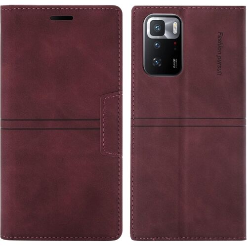 KAL-Coque Xiaomi Redmi Note 10 4G/Redmi Note 10S, Protection Etui [Magnétique] Tpu Antichoc Housse Cuir Premium En Cuir Pu [Fentes Pour Cartes] [Etui À Rabat] [Pochette De Portefeuille] (Rouge)